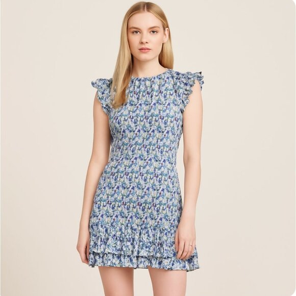 VERONICA BEARD Dresses & Skirts - Veronica Beard Cici Floral Smocked Fit-And-Flare Mini Dress size 6 blue NWT